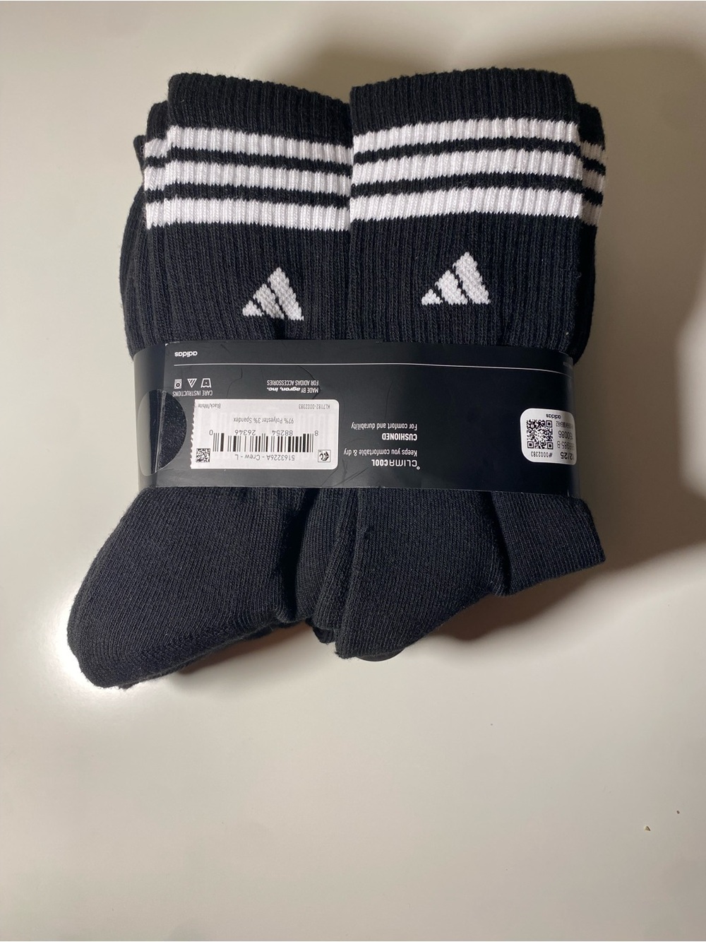 adidas Black Crew Athletic Socks with White Stripes - 3 Pack